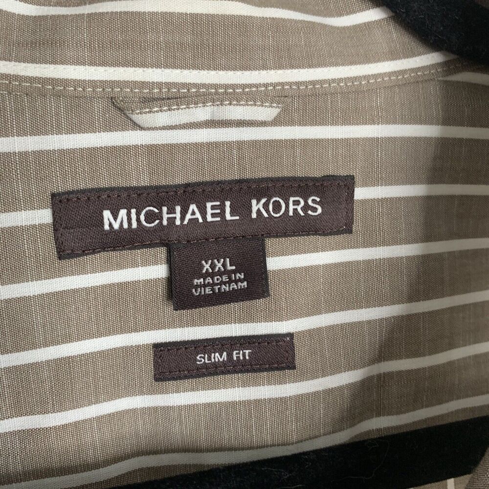 Michael Kors Men's Slim Fit Striped Button Down Shirt Brown Size XXL 100% Cotton - Picture 3 of 5